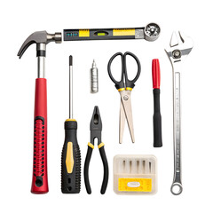 Tool Assortment : A meticulously curated collection of essential tools, laid out with precision. The image showcases craftsmanship, construction, and DIY.