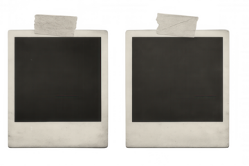 Two old, blank instant photos attached with adhesive tape are displayed on a transparent background, ready for customization