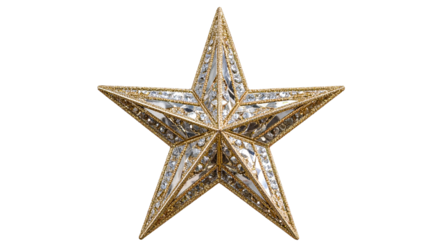  Daimond decorative star for holiday celebrations and festive decor in home settings, cut out Isolated on transparent background 