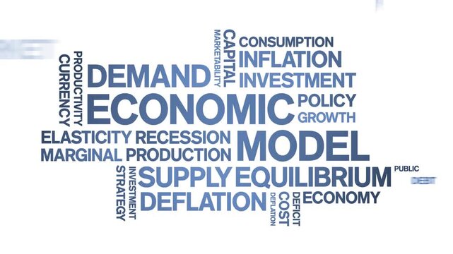 Economic Model animated word cloud-text design animation tag kinetic typography seamless loop.