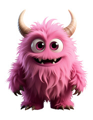 Obraz premium Pink Furry Monster with Horns, 3D Realism Illustration with Transparent Background