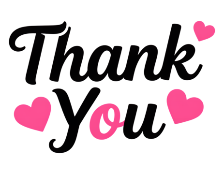 Pink Heart-Shaped Thank You Text with Transparent Background, Whimsical Typography Design Element