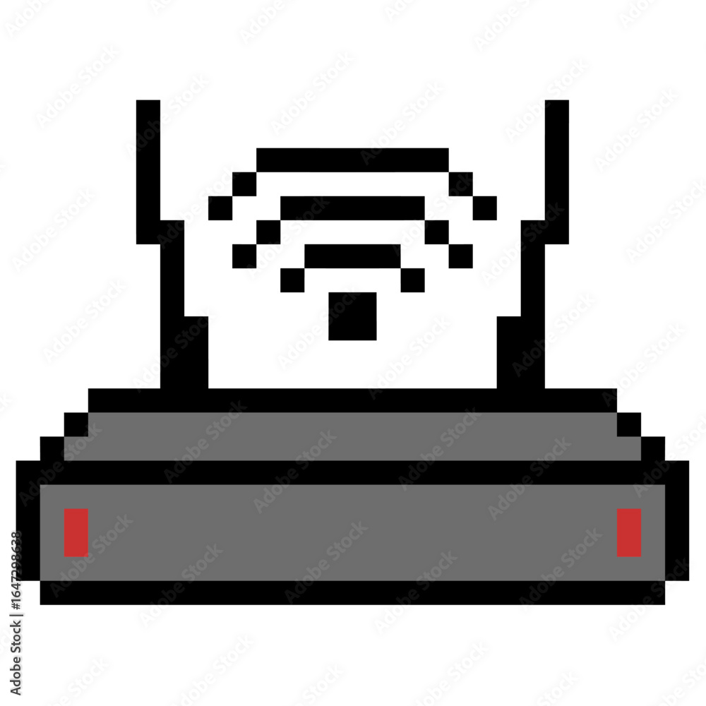Poster pixel router vector. a retro 8-bit style design of a wireless router. ideal for illustrating interne