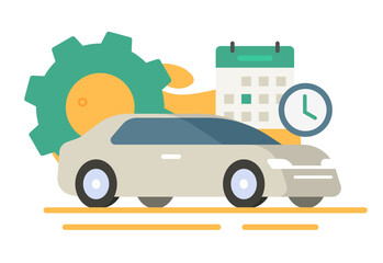 Technical maintenance inspection service for car vehicle icon vector graphic illustration, automobile checkup date planning on calendar, auto diagnostic schedule check up image clip art