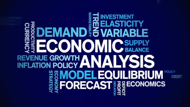 Economic Analysis animated word cloud-text design animation tag kinetic typography seamless loop.