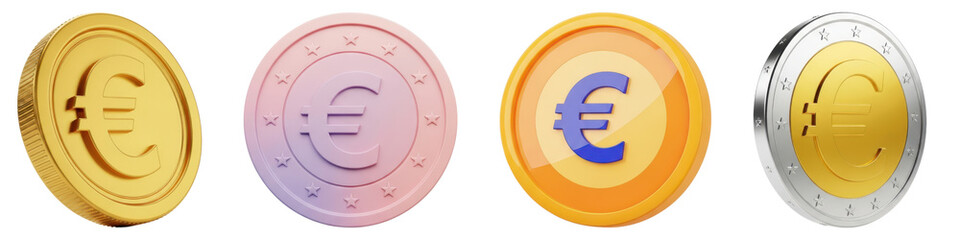 Obraz premium Four euro coins isolated on transparent background