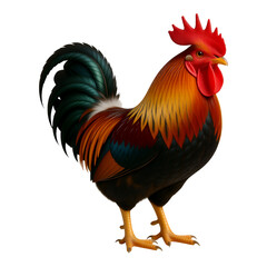 Fototapeta premium Vibrant Orange Rooster with Red Crest, Transparent Background, 3D Realism Illustration