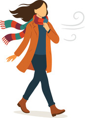 Girl with colorful scarf in windy street Illustration