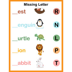 Missing letter activity worksheet for kids page 03