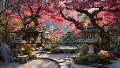 Fototapeta premium 紅葉に彩られた京都の庭園風景