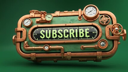 Steampunk subscribe button animation for creative social media channel promotion and engagement - Powered by Adobe