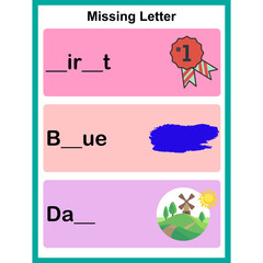 Missing letter activity worksheet for kids page 09