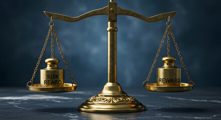 Antique Golden Balance Scale Showing Risk and Reward