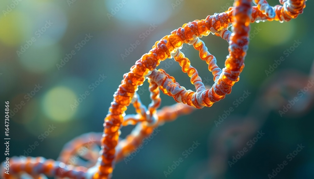 Poster intricate double helix structure representing dna, illuminated in close-up