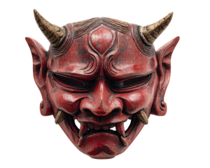 Menacing red demon mask for Halloween festival or cosplay event