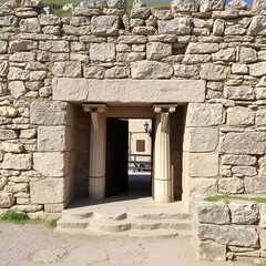 Naklejka premium Exit on stone wall in the Roman Theater of Merida