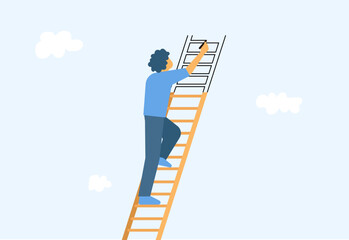 Man drawing staircase steps, creating opportunity by oneself illustration © Nanzeeba Ibnat