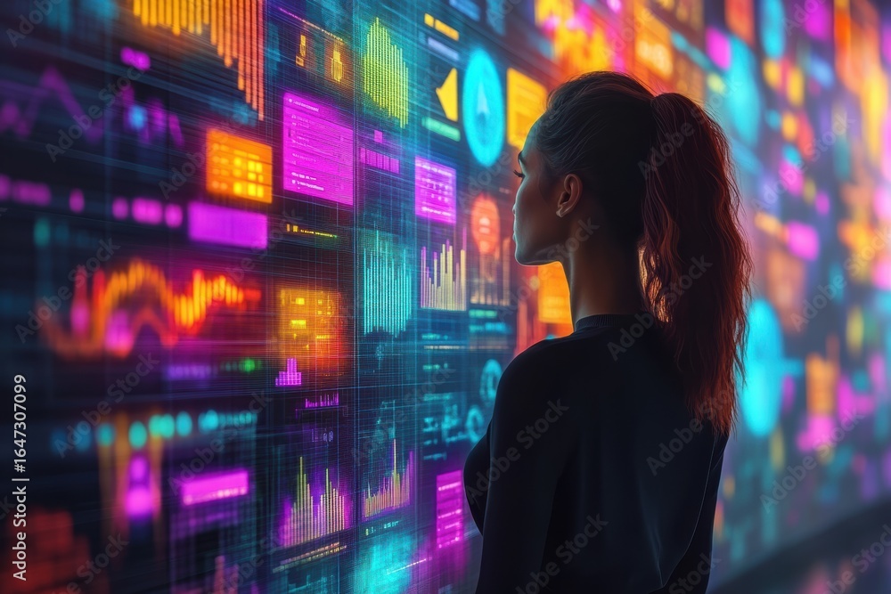 Poster analytics display illustrating content virality with a focus on minimalism and vibrant visuals
