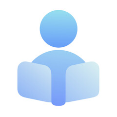 Person engrossed in reading, a light blue icon.
