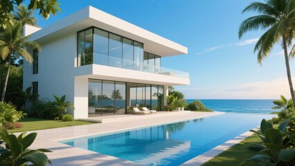 Fototapeta premium Modern Luxury Villa with Ocean View and Pool