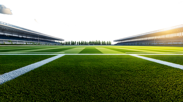 A verdant soccer pitch with white lines on a grassy field, ready for the game