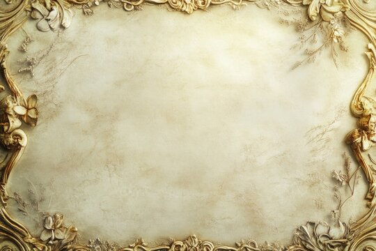 Elegant backdrop with ornate detailing, floral accents, and a textured center for customizable content in a classic, refined style.