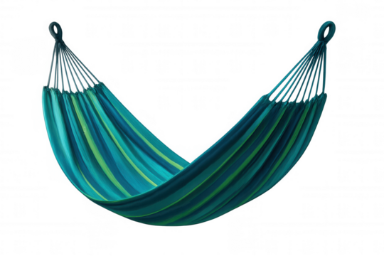 Striped hammock swinging, symbolizing peaceful downtime, suspended against transparent backdrop for seamless graphic design placement