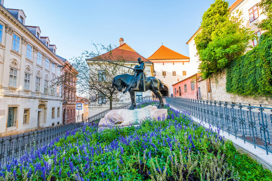 Zagreb street and Stone gate, capital of Croatia 
