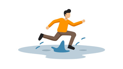 Obraz premium Man running through a puddle. 