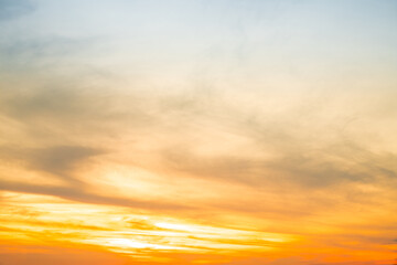 Beautiful , luxury soft gradient orange gold clouds and sunlight on the blue sky perfect for the background, take in evening,Twilight, Large size, high definition landscape photo