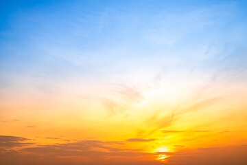 Beautiful , luxury soft gradient orange gold clouds and sunlight on the blue sky perfect for the background, take in evening,Twilight, Large size, high definition landscape photo