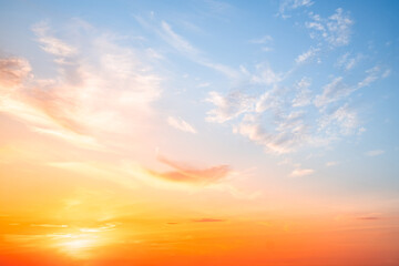 Beautiful , luxury soft gradient orange gold clouds and sunlight on the blue sky perfect for the background, take in evening,Twilight, Large size, high definition landscape photo