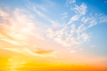 Beautiful , luxury soft gradient orange gold clouds and sunlight on the blue sky perfect for the background, take in evening,Twilight, Large size, high definition landscape photo