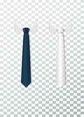 3d Realistic Neck tie with white collar. Tie neck vector with different stripe pattern. Vector