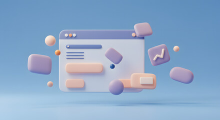 Abstract Webpage Interface with Lilac and Peach Floating Shapes