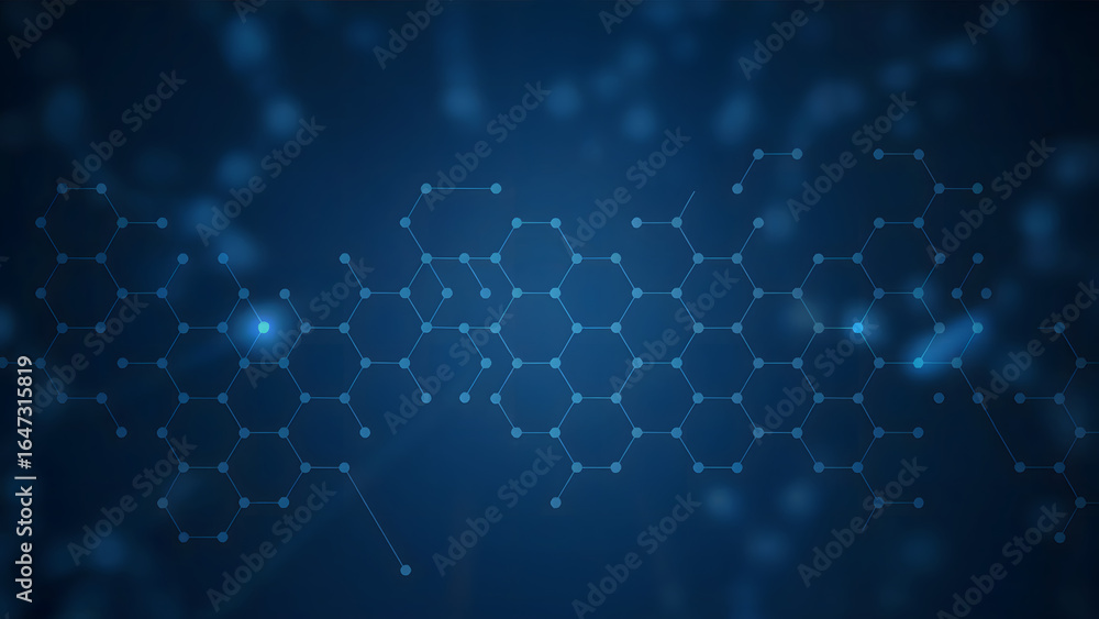 Aufkleber abstract dark blue background with interconnected hexagons and glowing points of connection
