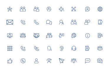Editable communication line icon collection featuring network, partnership, teamwork, discussion, community, mobile, cyberspace, smartphones, mail, handshake, meeting and more.