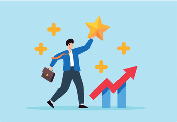 Flat illustration of businessman hold star value with plus sign representing value added growth
