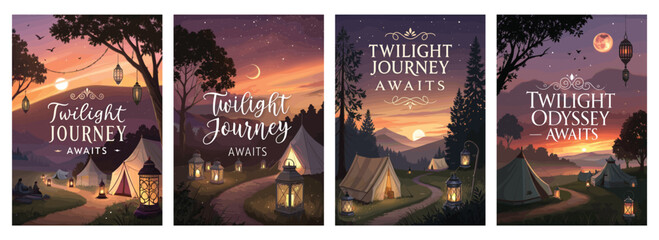 Enchanting twilight scenes showcase camping under a starlit sky, inviting adventure and tranquility.