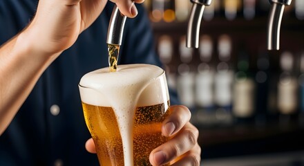 Bartender pouring beer into a chilled glass