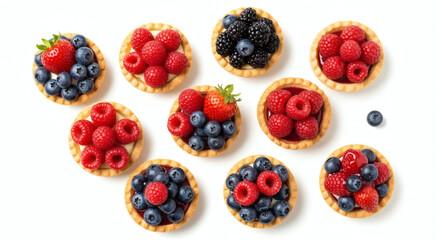 Overhead View of a Variety of Mini Fruit Tarts with Mixed Berries