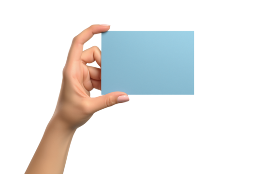 woman holding a blank rectangular piece of brown paper isolated on white or transparent background.PNG