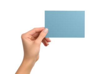 woman holding a blank rectangular piece of brown paper isolated on white or transparent background.PNG