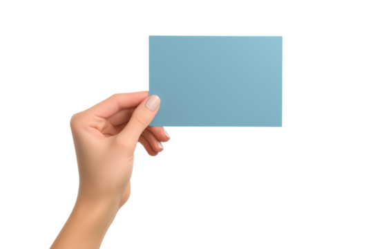 woman holding a blank rectangular piece of brown paper isolated on white or transparent background.PNG