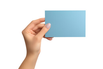 Fototapeta premium woman holding a blank rectangular piece of brown paper isolated on white or transparent background.PNG
