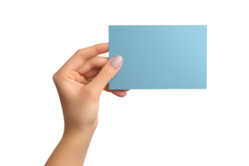 woman holding a blank rectangular piece of brown paper isolated on white or transparent background.PNG