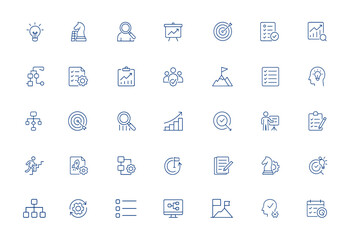 Editable stroke icon set for action plan, business strategy, task analysis, scheduling, goal setting, and planning. Vector illustration for project management, workflow, productivity and more.