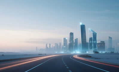 Fototapeta premium 미래 도시로 향하는 길, Road to the Future City