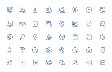 Editable stroke vector icons for project management, workflow, planning, team collaboration, tasks, schedule, productivity, business process, timeline, organization, vector illustration and more.