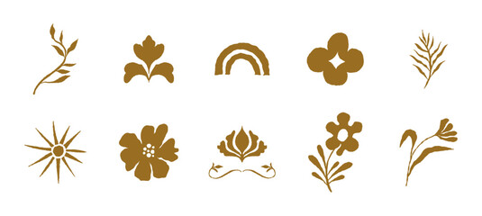 Vector abstract logo templates, icons and symbols, art prints with minimal shapes in  floral wavy ink rough hand drawn naive style, cover, packaging, branding design templates